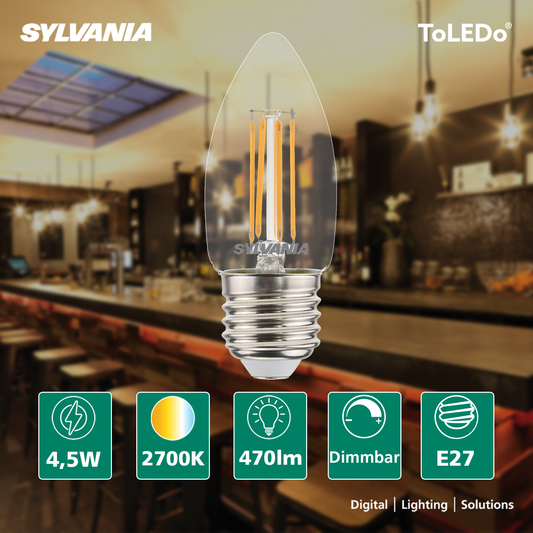 LED Kerze E27 | Warmweiß | Filament Design | 40W Ersatz