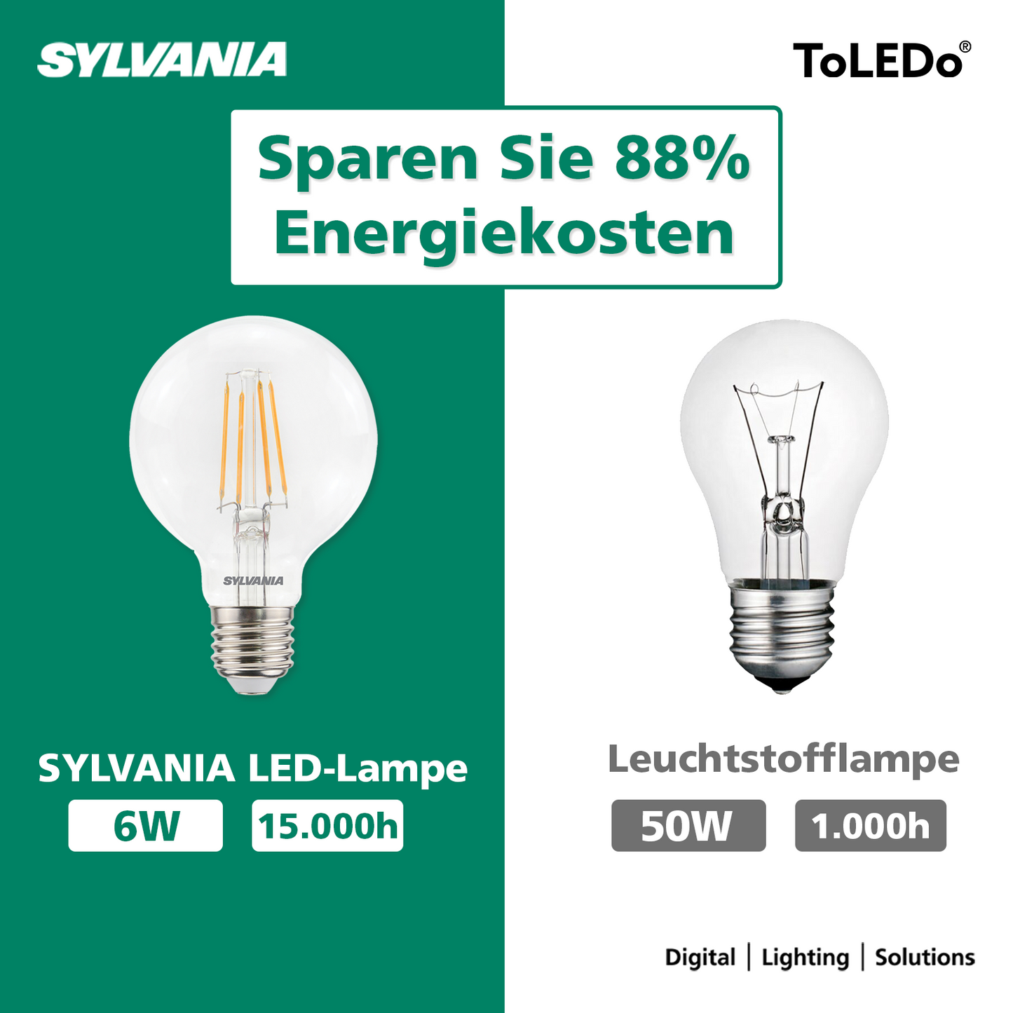 LED Lampe E27 | Kugelform | Warmweiß | 50W Ersatz