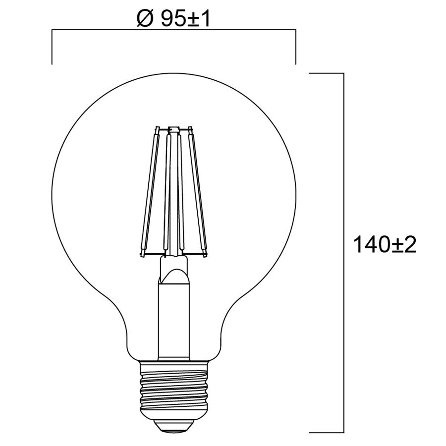 LED Lampe | Effizienzklasse A | E27 | Warmweiß | G95-Form | 60W Ersatz