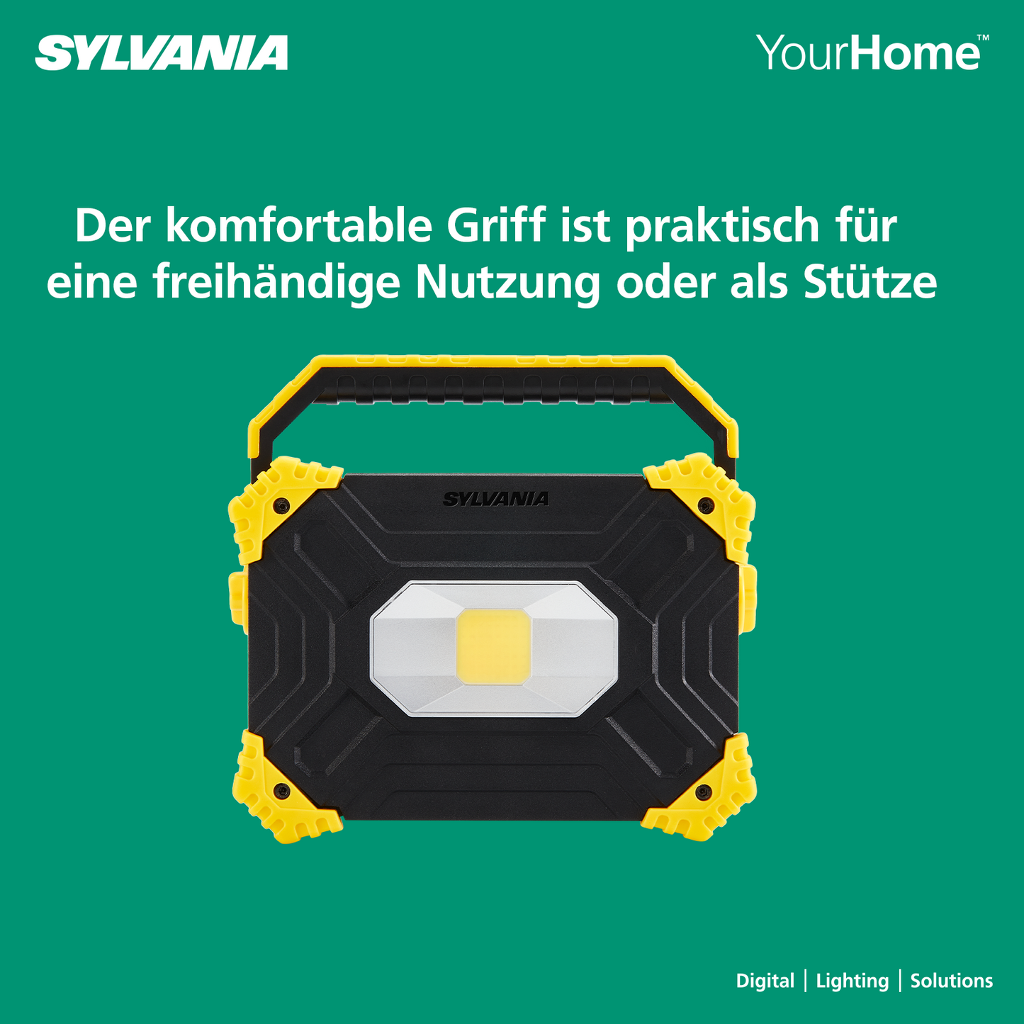 SYLVANIA LED Akku Baustrahler Faltbar | 3 Seiten Akkustrahler mit Powerbank | 2-Stufen Dimmbar 3000 Lumen | IP54 Outdoor Aufladbar für Camping, Baustelle, Garten